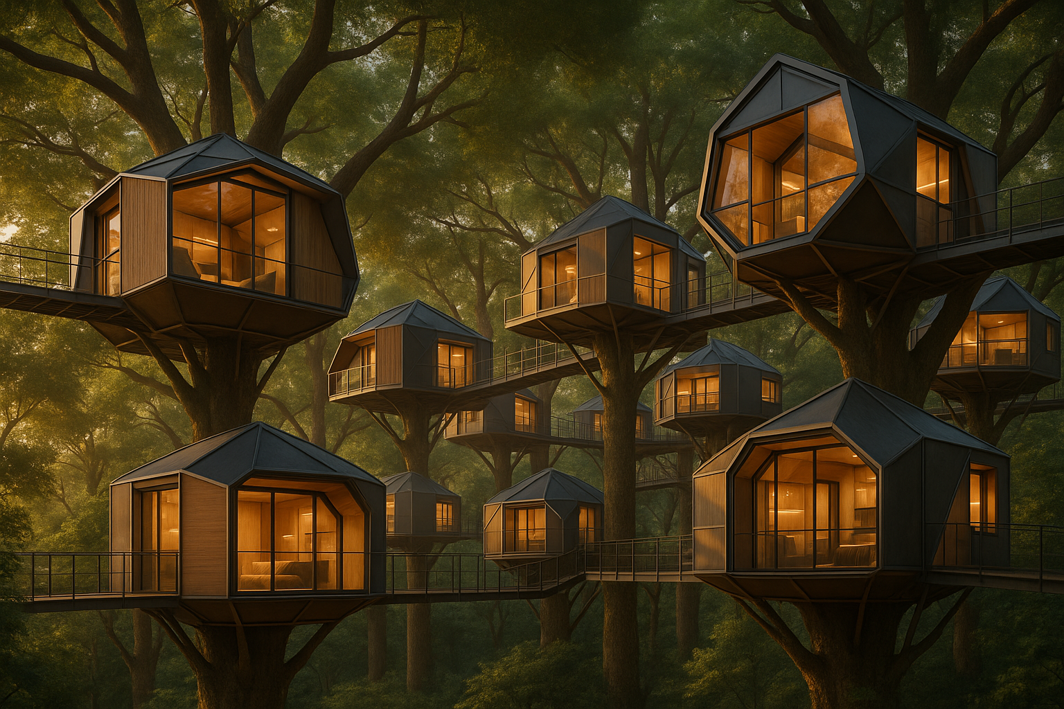 Modular houses on trees, conected to each other