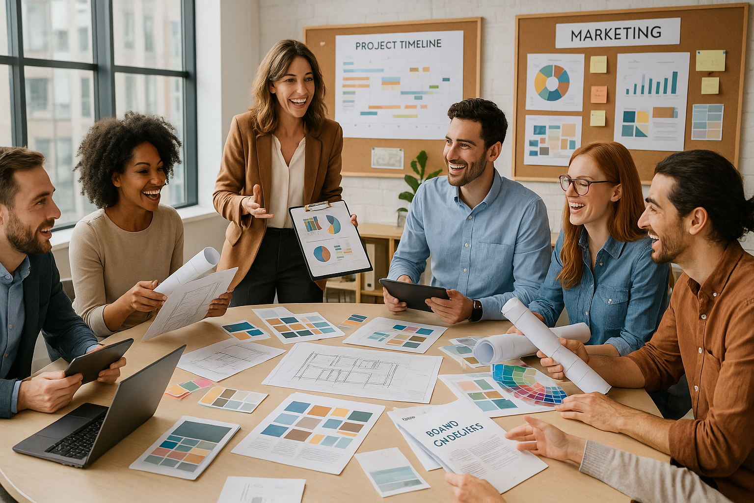 Team of marketing people meetin architects